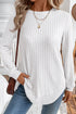 Ribbed Texture Round Neck Drop Shoulder Rounded Hem Knit Top